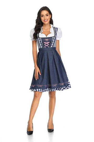 Damen blaues bayerisches Dirndl-Kleid - Kariertes Oktoberfest-Outfit