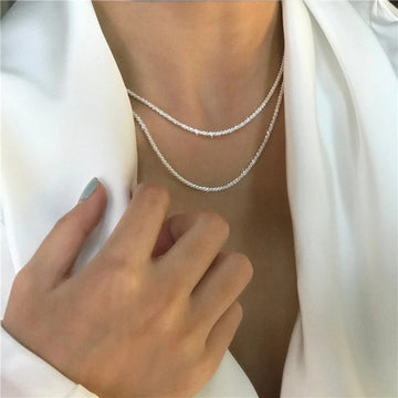 Dam Silver Layered Halsband - Glittrande Dubbelkedjor