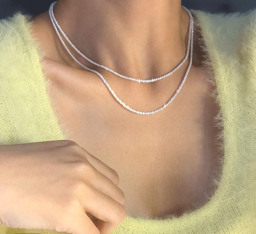 Dam Silver Layered Halsband - Glittrande Dubbelkedjor