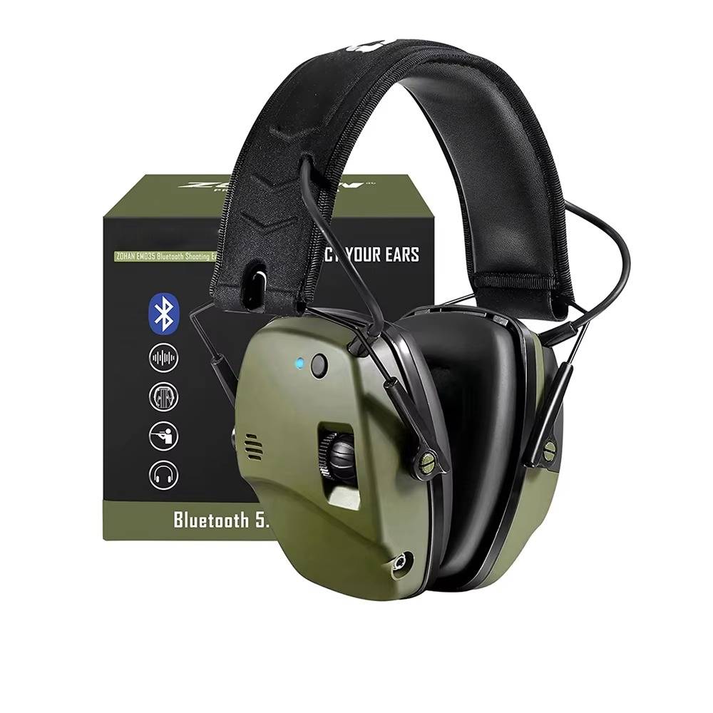 Protectores auditivos verdes con cancelación de ruido – Protección auditiva Bluetooth plegable