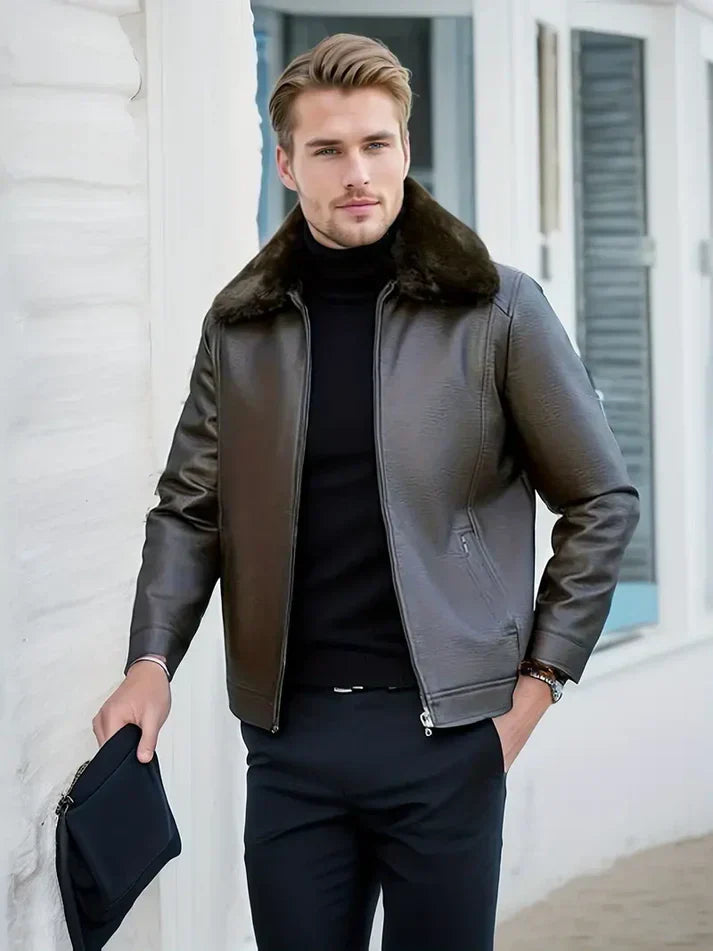 Herren Braun Moto-Stil Jacke - Warmer Kragen