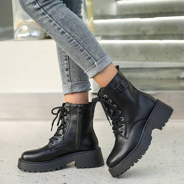 Damen Combat Stiefeletten – Plateau & Seitlicher Reißverschluss