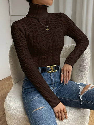 Eleganter Zopfstrickpullover mit Rollkragen für Damen | Alessia