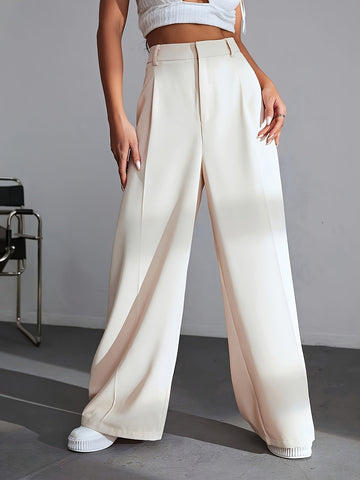 Damen Weiße Weites Bein Arbeitshose - High-Waisted & Fließend