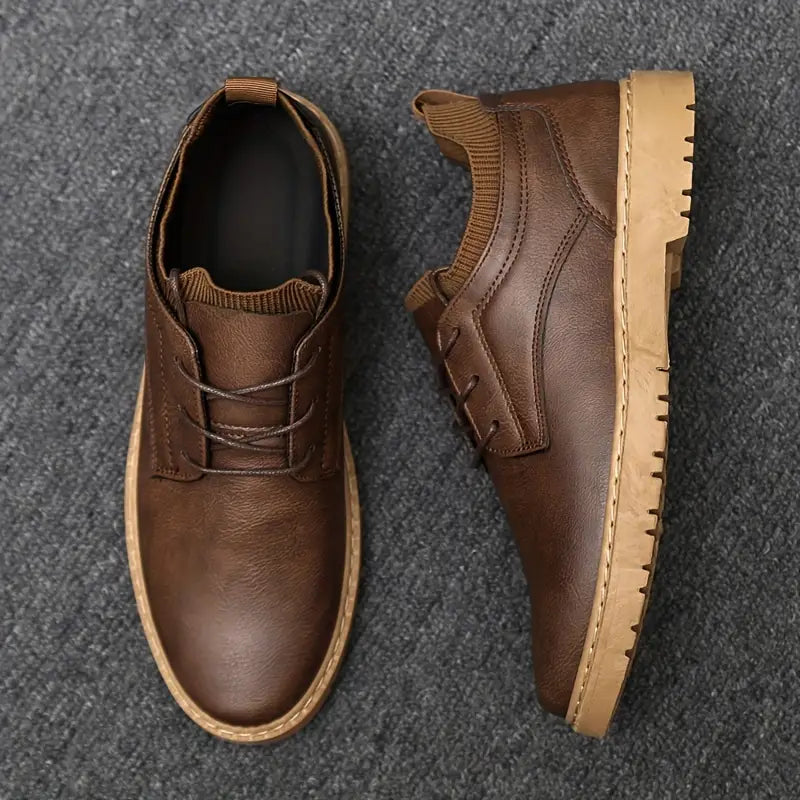 Men's Brown Lace-up Shoes – Derby Style with Non-slip Sole