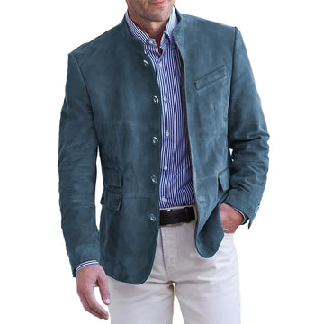 Herren Wildleder Blazer - Mandarin Kragen & Slim Fit