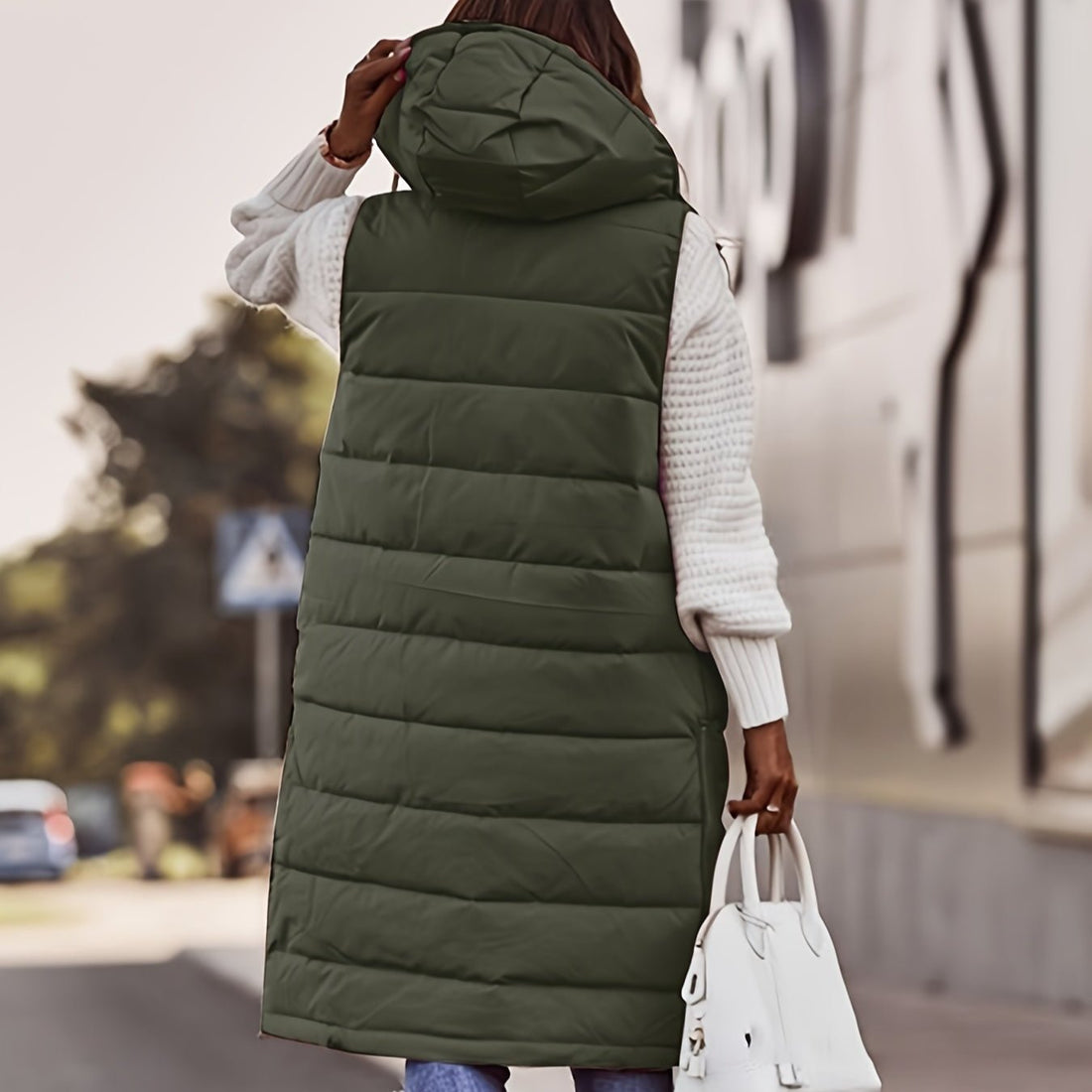 Women's Long Padded Quilted Vest – Hood & Sleeveless Gilet