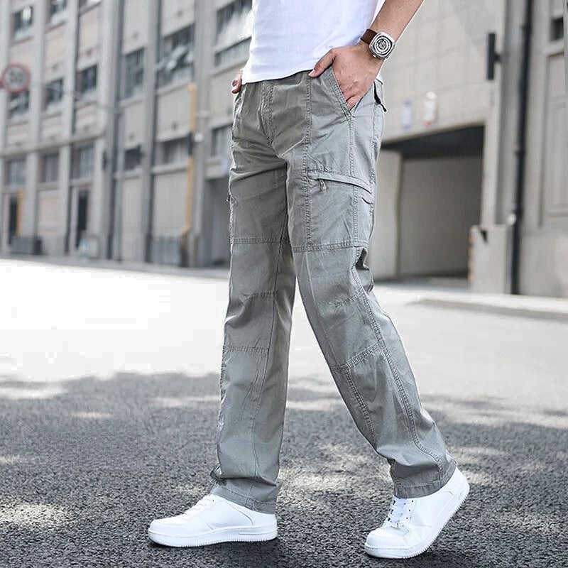 Pantalones cargo para hombre con ajuste holgado - pierna recta con múltiples bolsillos