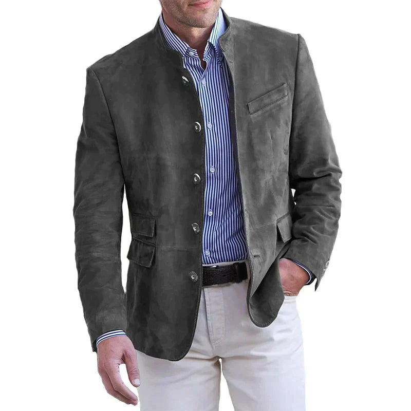 Herren Wildleder Blazer - Mandarin Kragen & Slim Fit