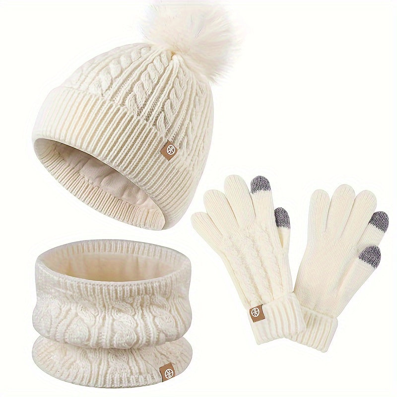Women's 3-piece winter set accessory - cable knit hat, scarf & gloves