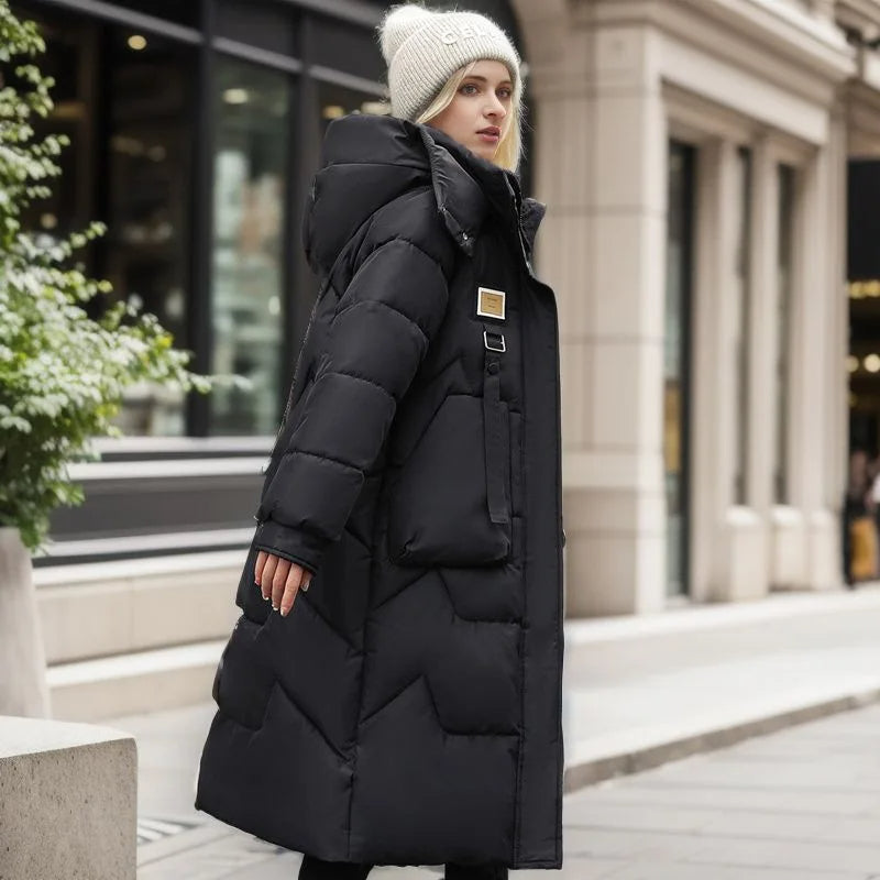 Women's Oversized Quilted Coat - Hood with High Collar