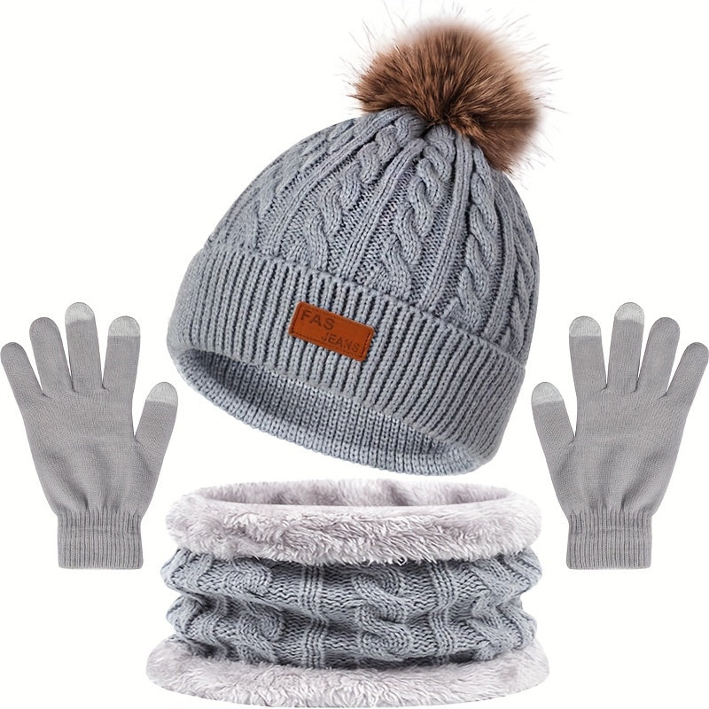 Women's 3-piece winter accessory set - cable knit hat, scarf & gloves