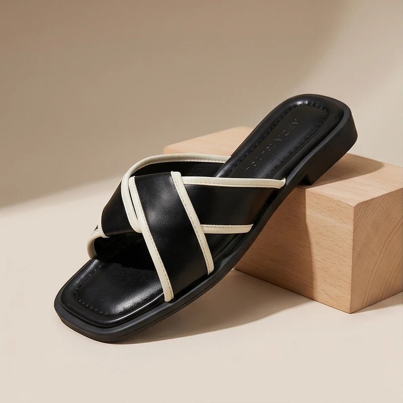 Dames Lederen Fisherman Sandalen Kruisband en Gewatteerde Vierkante Neus