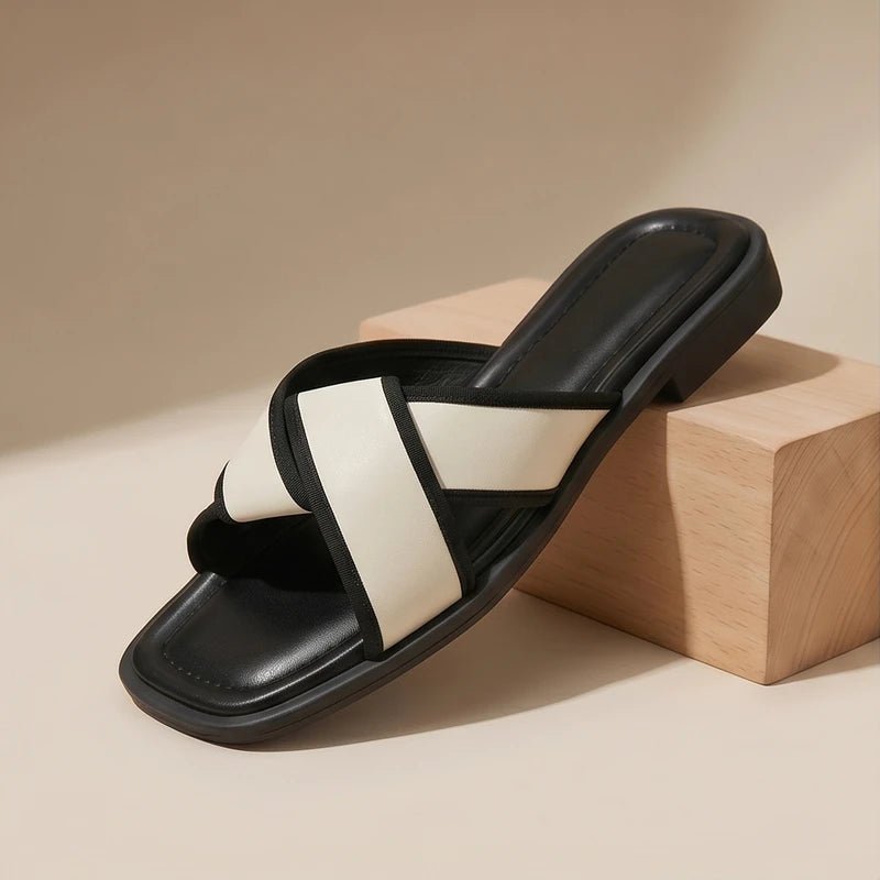 Dames Lederen Fisherman Sandalen Kruisband en Gewatteerde Vierkante Neus