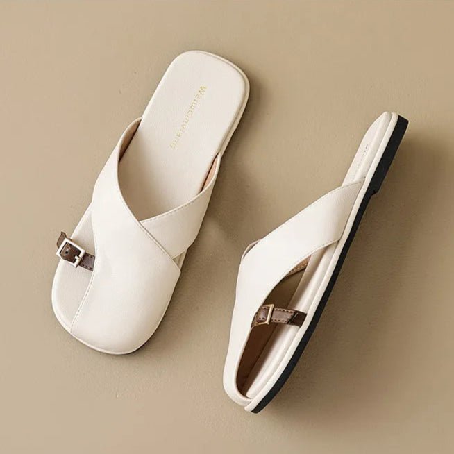 Dames Lederen Fisherman Sandalen Kruisband en Vierkante Neus