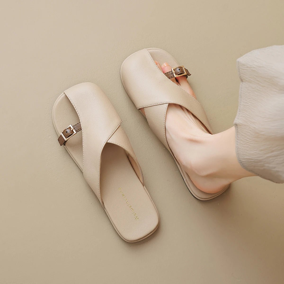 Dames Lederen Fisherman Sandalen Kruisband en Vierkante Neus