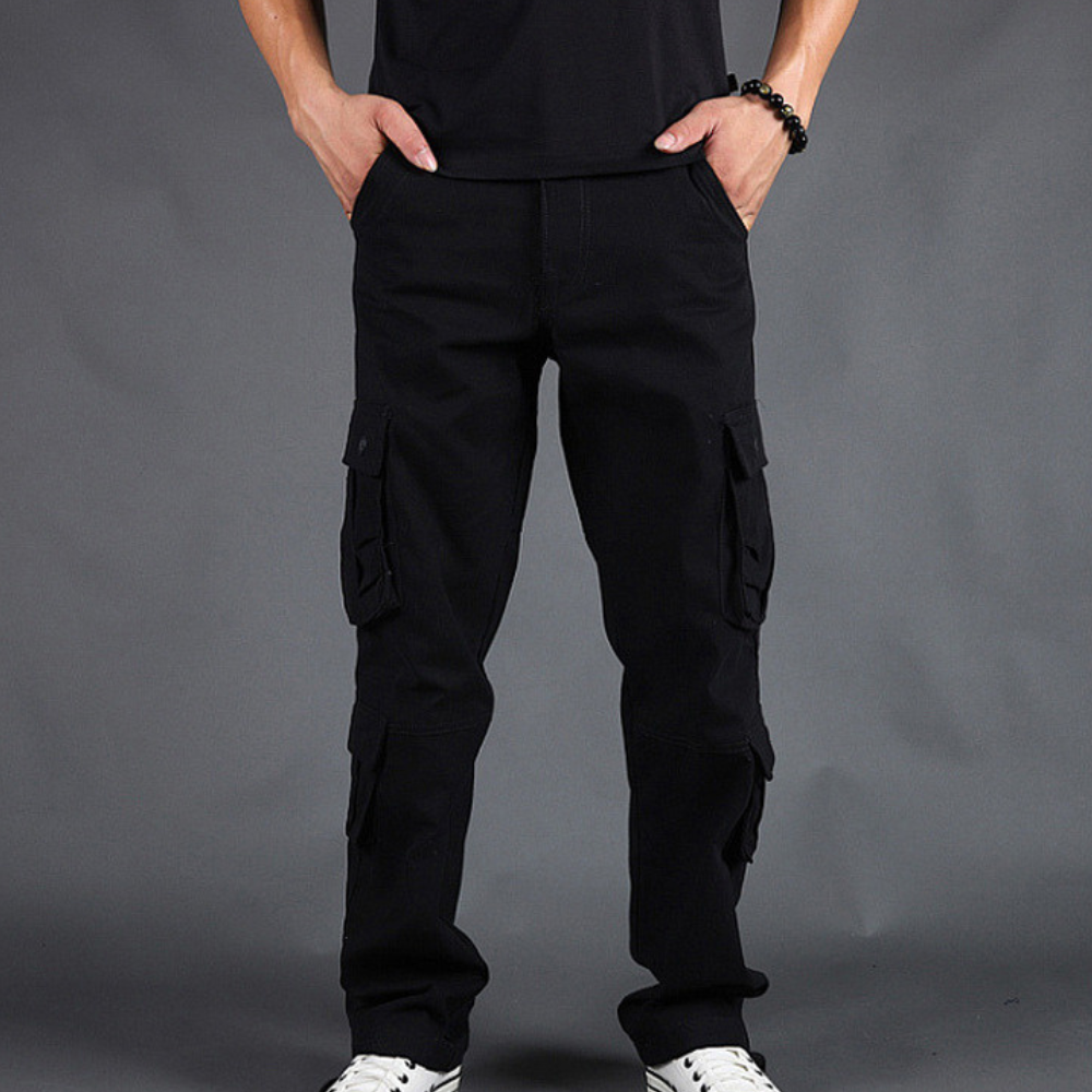 Pantalones cargo para hombre de corte relajado - pierna recta con bolsillos laterales con solapa