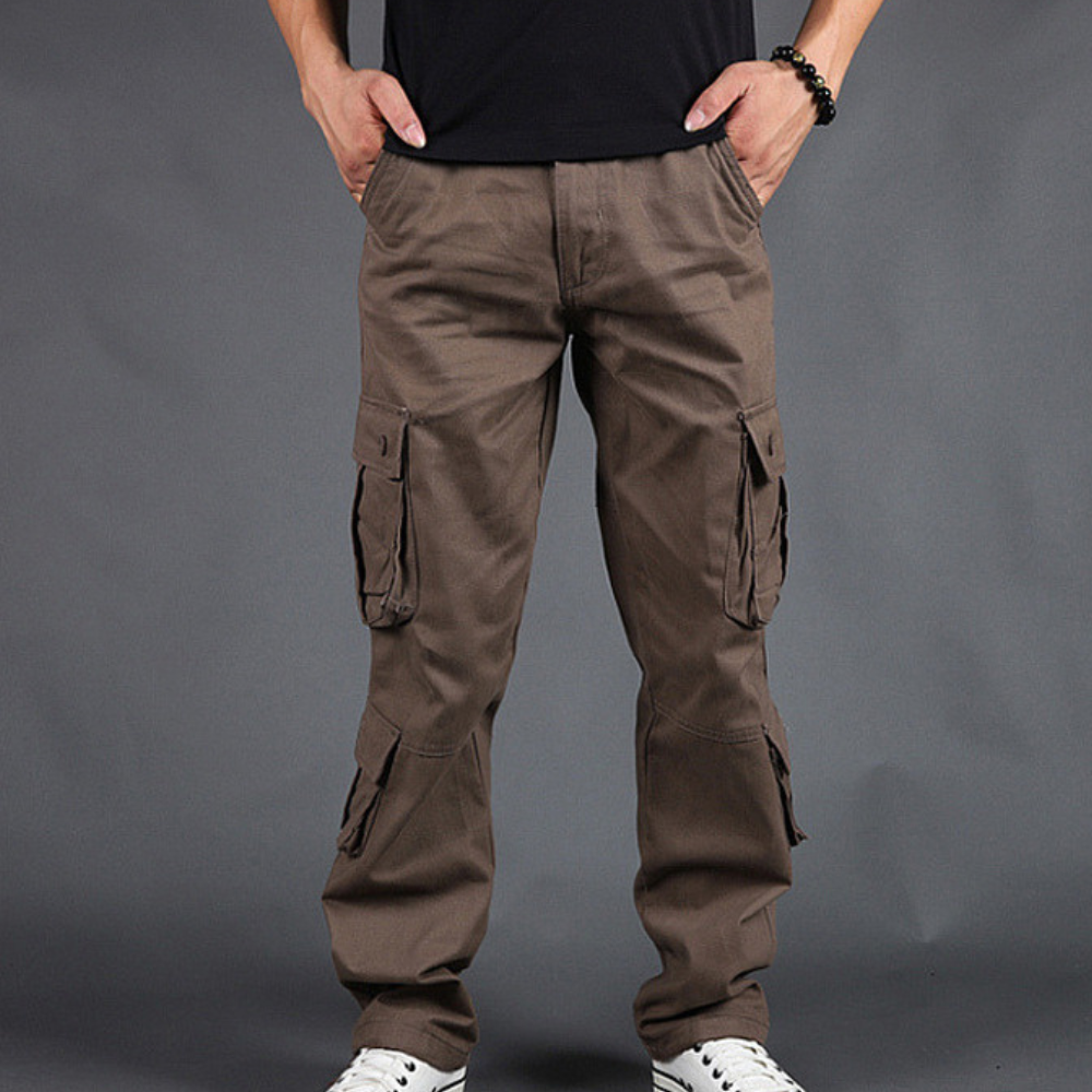 Pantalones cargo para hombre de corte relajado - pierna recta con bolsillos laterales con solapa