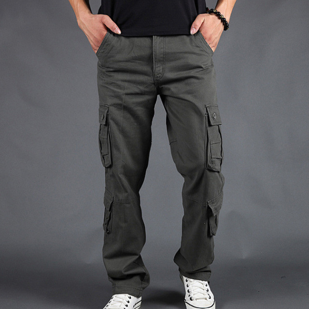 Pantalones cargo para hombre de corte relajado - pierna recta con bolsillos laterales con solapa