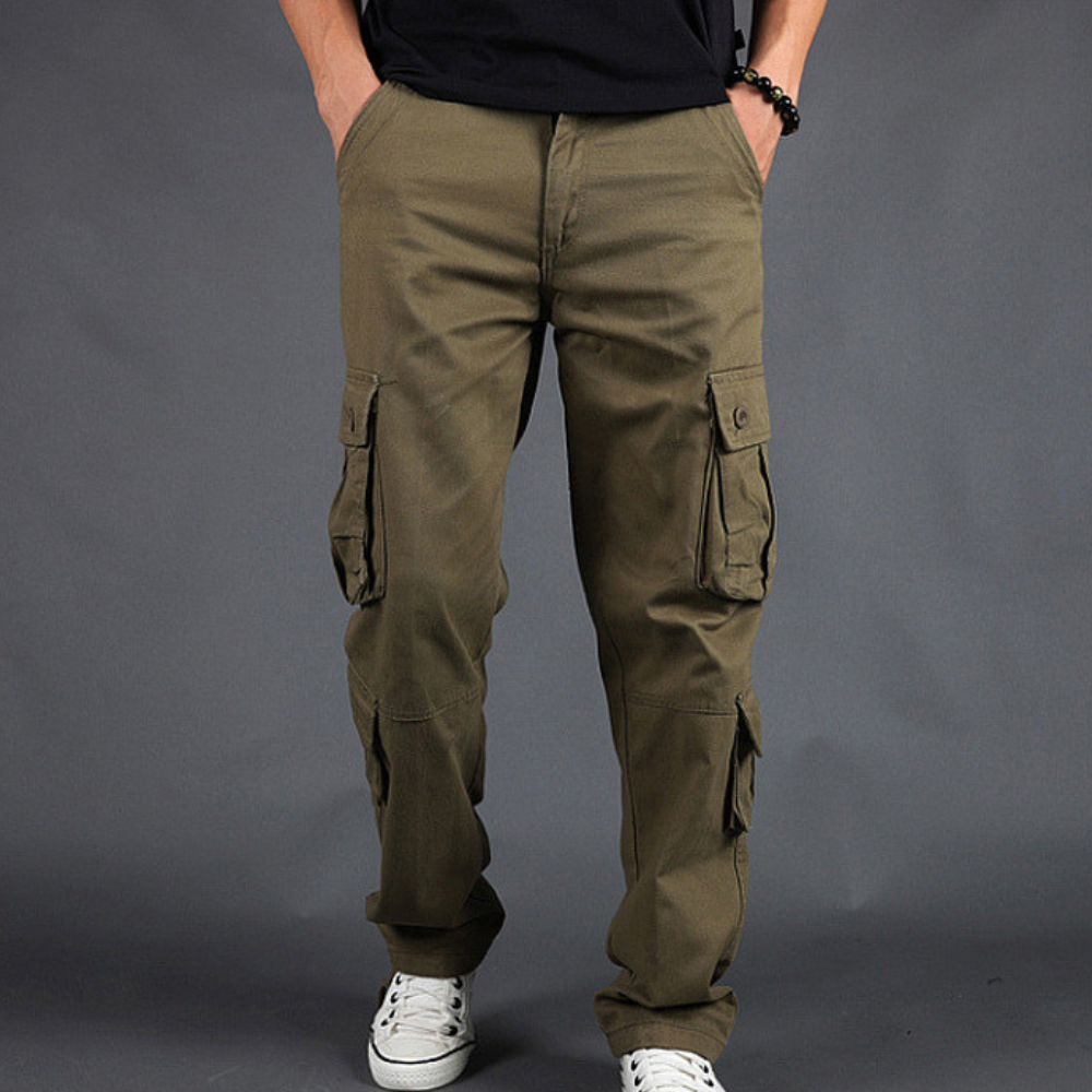 Pantalones cargo para hombre de corte relajado - pierna recta con bolsillos laterales con solapa
