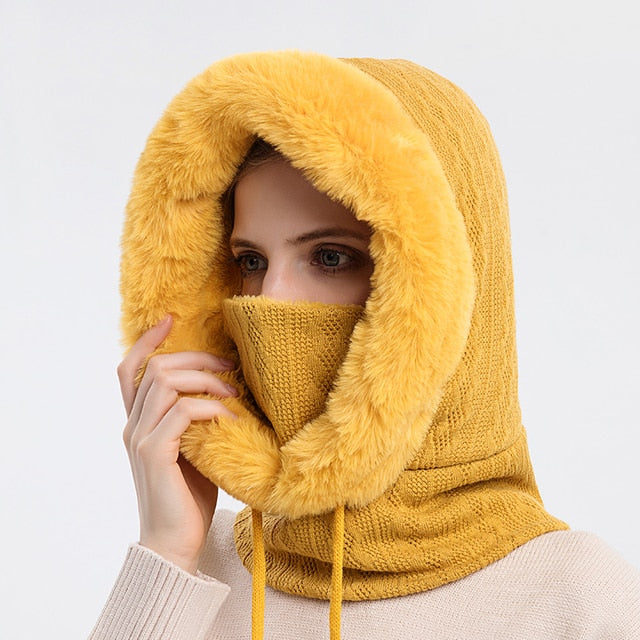 Dam Stickad Balaklava Mössa - Hoodie & Plyschkant