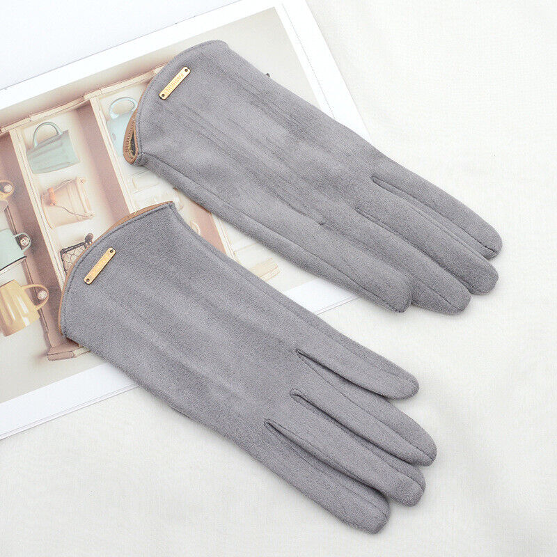 Women's Touchscreen Winter Gloves - Smooth Finish and Metal Accent