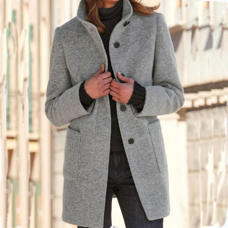 Women's button coat - Textured with high collar