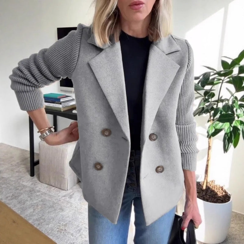 Damen Zweireiher Blazer - Gestrickte Ärmel & Reverskragen