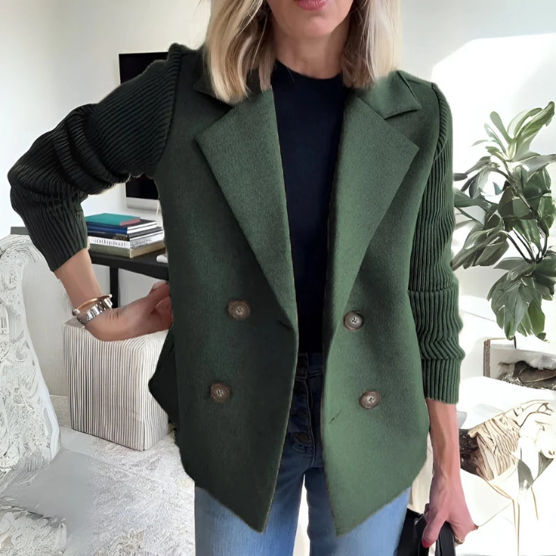 Damen Zweireiher Blazer - Gestrickte Ärmel & Reverskragen