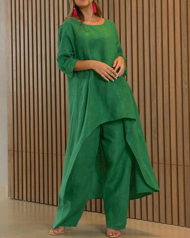 Stilvolles Leinen-Set mit langer Hose für Damen