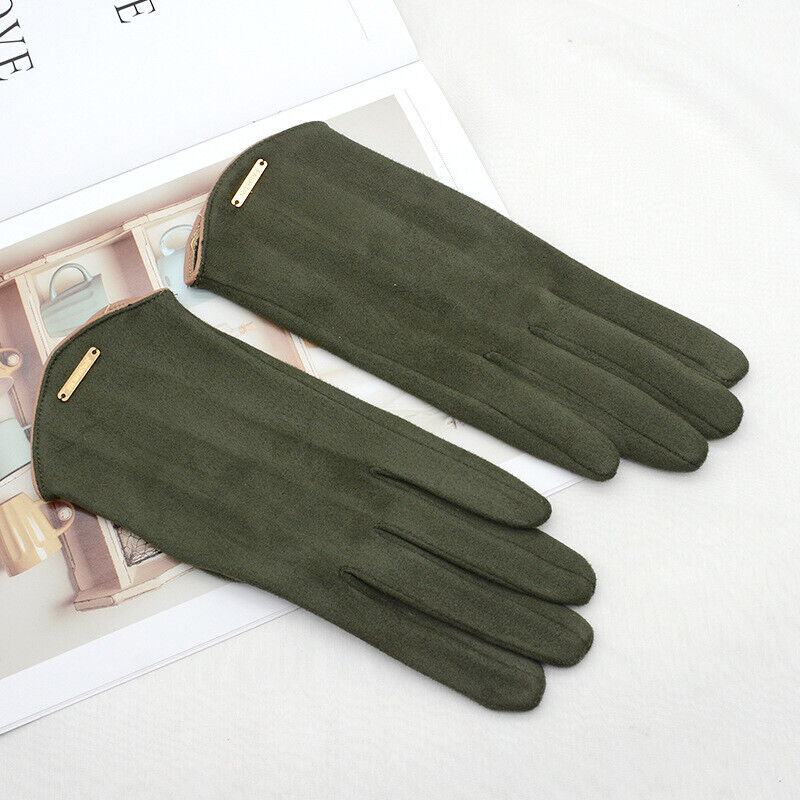 Women's Touchscreen Winter Gloves - Smooth Finish and Metal Accent