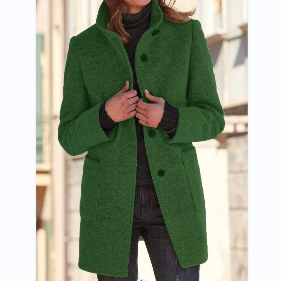 Women's button coat - Textured with high collar