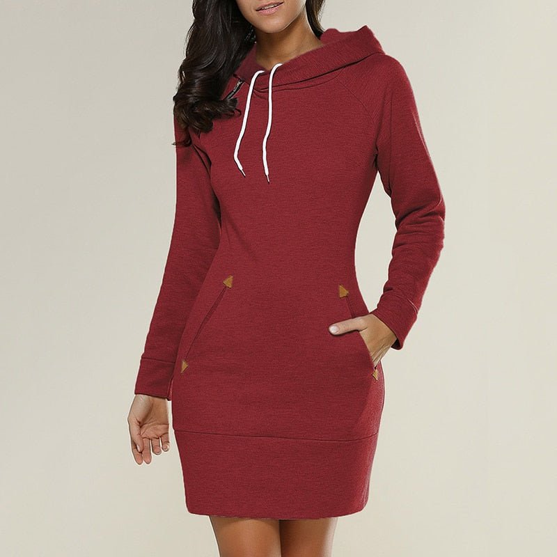 Damen Kapuzen-Jumper-Kleid - Entspannt & Über-dem-Knie