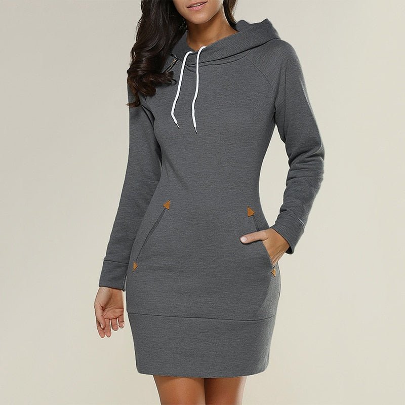 Damen Kapuzen-Jumper-Kleid - Entspannt & Über-dem-Knie