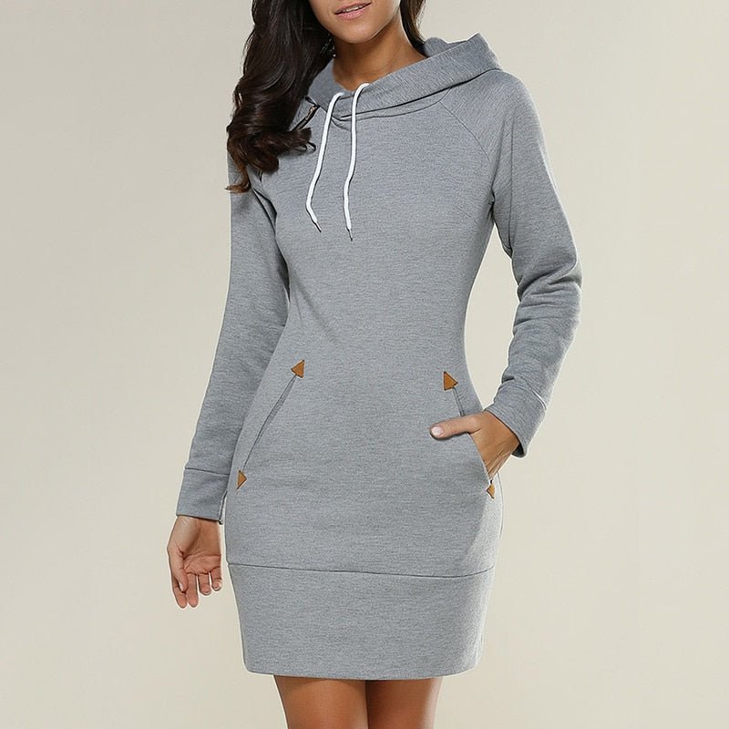 Damen Kapuzen-Jumper-Kleid - Entspannt & Über-dem-Knie