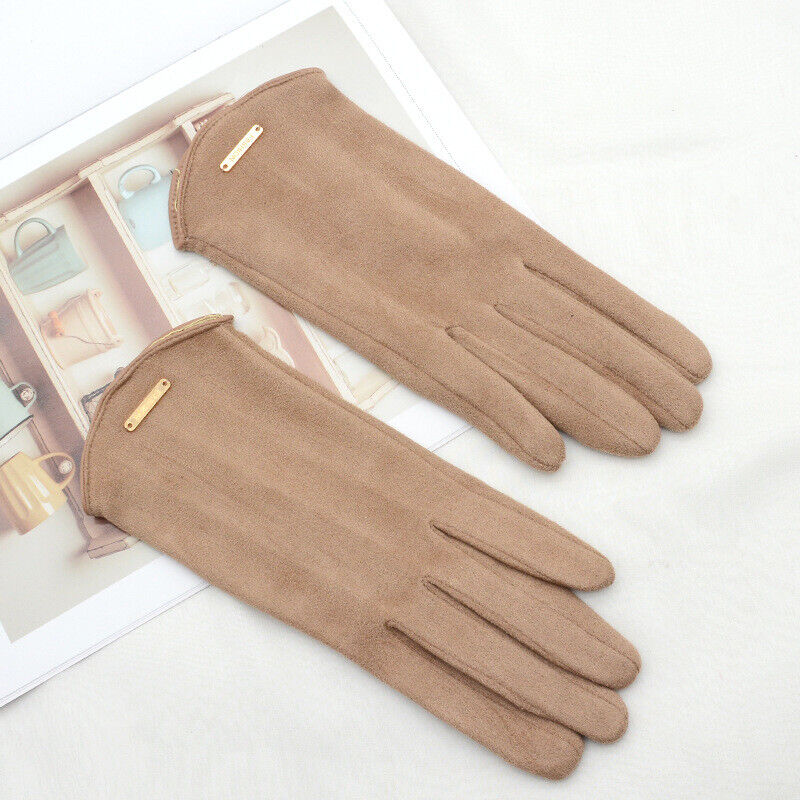 Women's Touchscreen Winter Gloves - Smooth Finish and Metal Accent