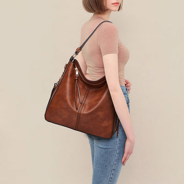 Damen Halbmond-Schultertasche - Hobo-Stil, Reißverschluss & Tragegriff