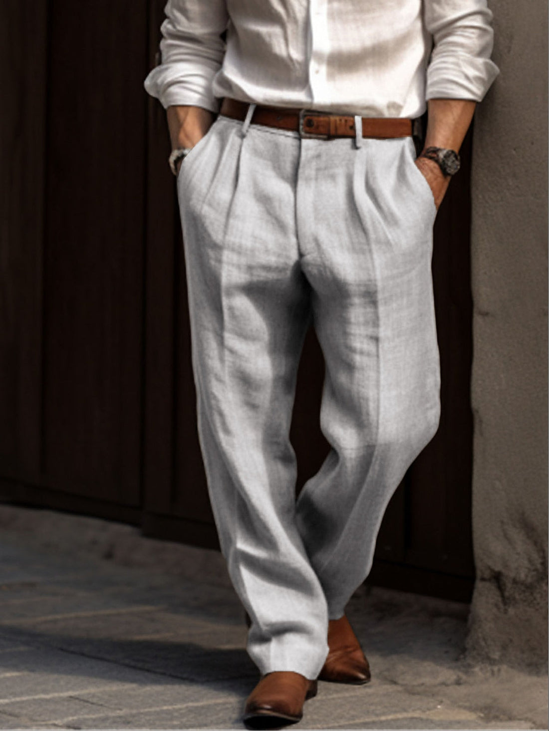 Stilvolle plissierte Leinenhose für Herren