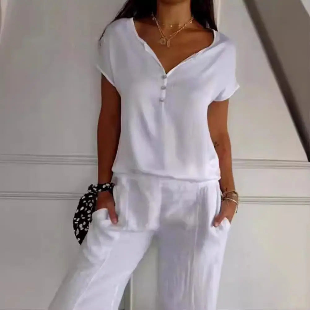 Damen Relaxed-Fit-Oberteil - Henley-Ausschnitt mit Kurzarm