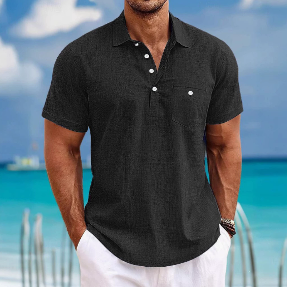 Herren Leinen-Poloshirt - Kurzarm mit Tasche