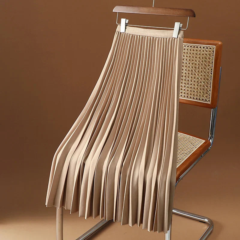 Damen Plissierter Midi Rock - Hochtailliert mit Elastischem Bund