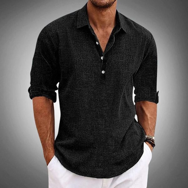 Men's Linen Shirt - Roll-Up Sleeves with Collar