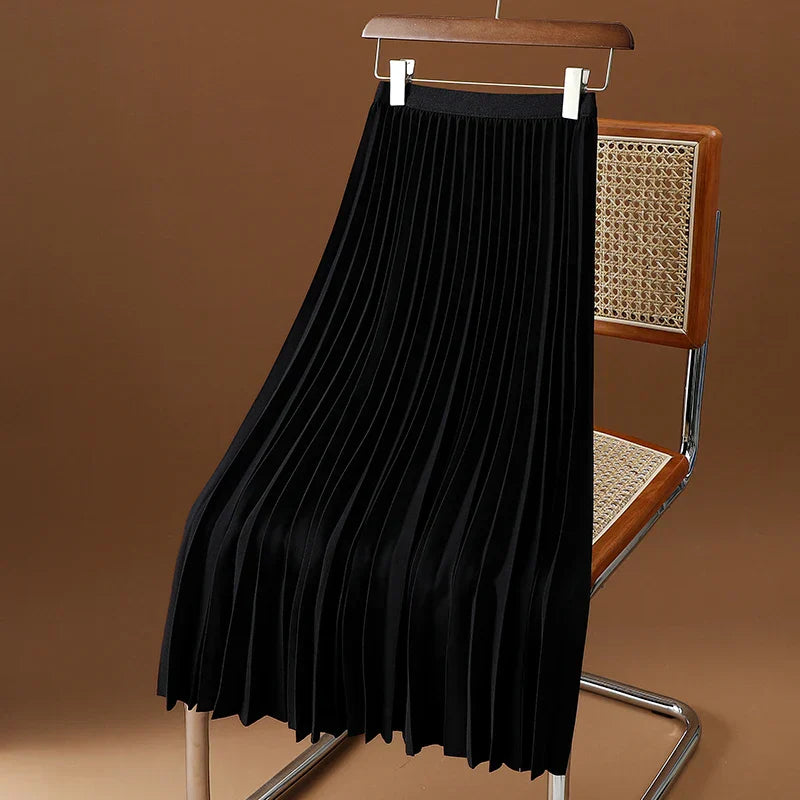 Damen Plissierter Midi Rock - Hochtailliert mit Elastischem Bund