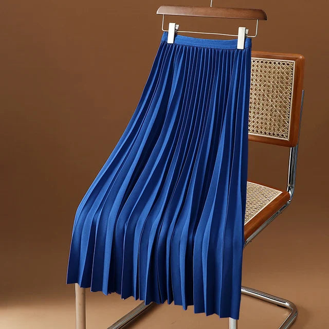 Damen Plissierter Midi Rock - Hochtailliert mit Elastischem Bund