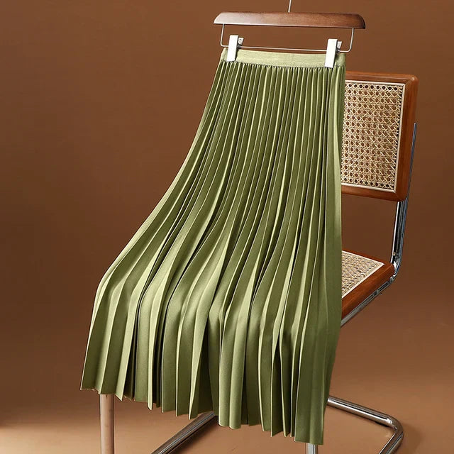 Damen Plissierter Midi Rock - Hochtailliert mit Elastischem Bund