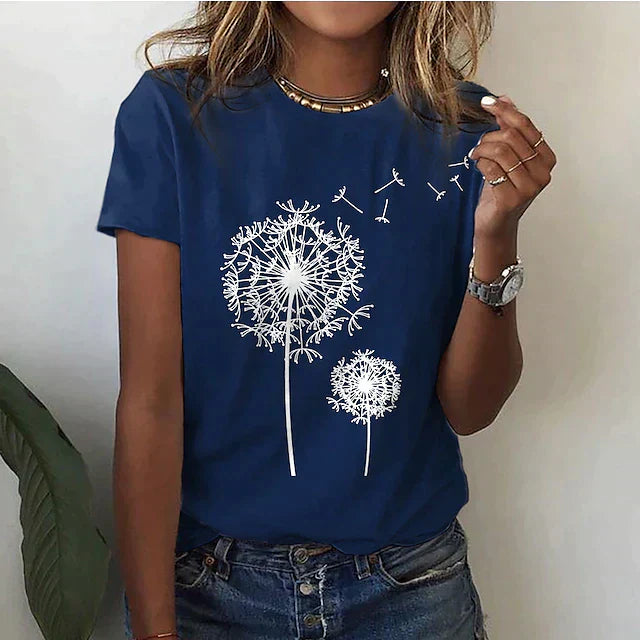 Women's Printed T-Shirt - Round Neck with Short Sleeves