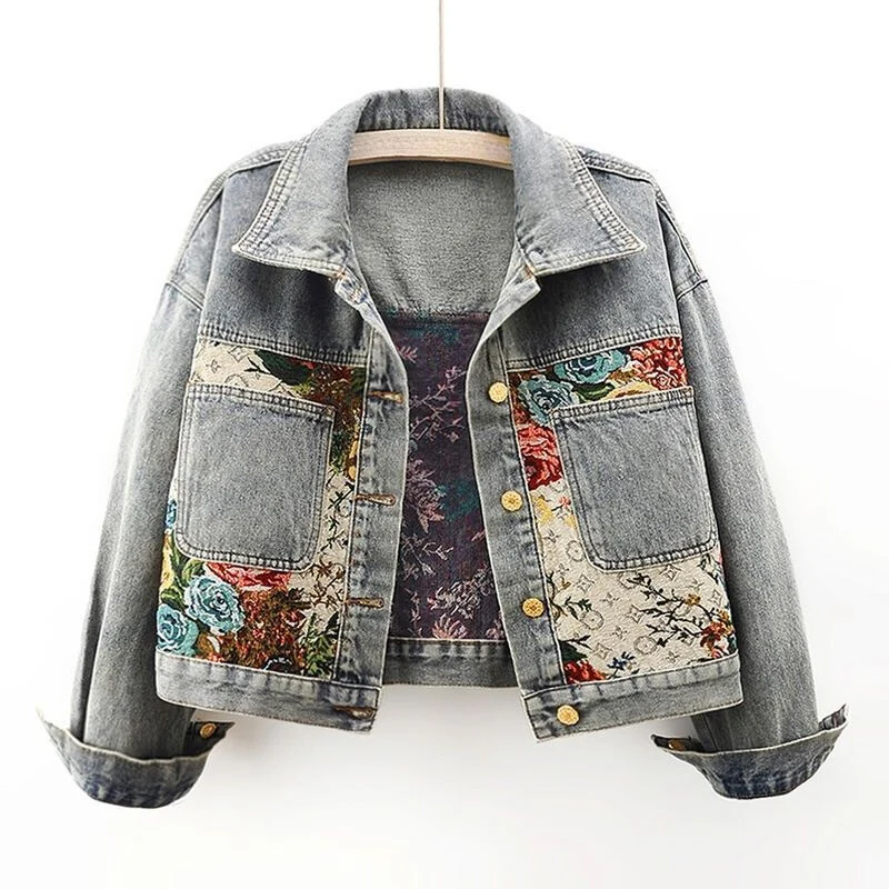 Damen Jeansjacke mit Blumenmuster im Vintage-Stil - Stilvoll & Klassisch