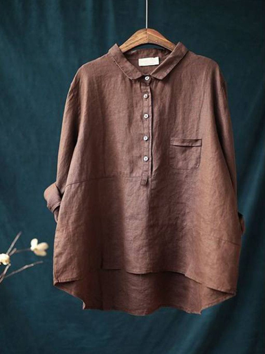 Casual long-sleeve shirt with button placket for women