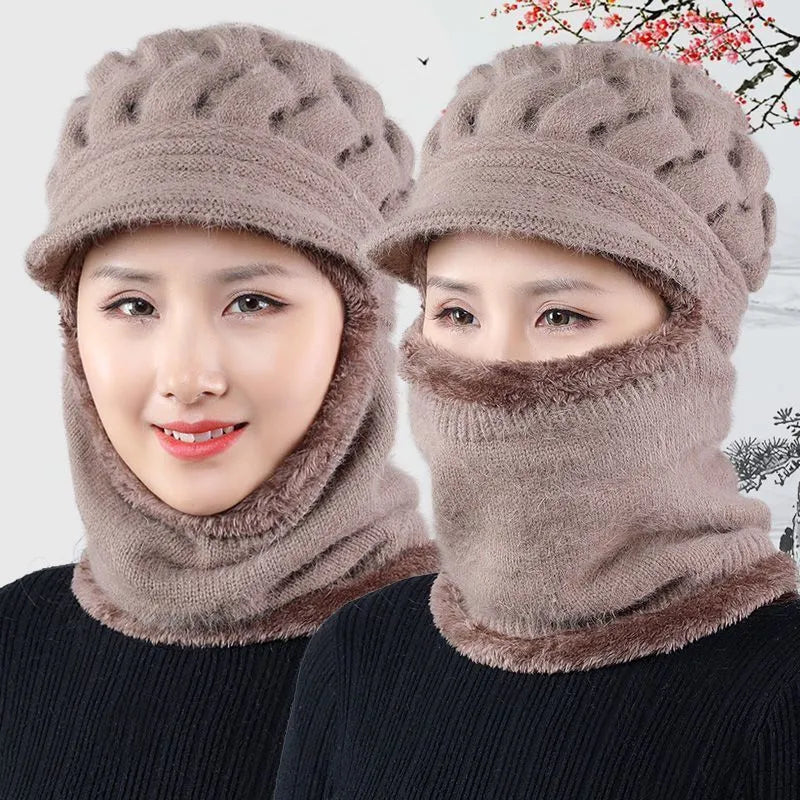 Women's Winter Balaclava Hat - Brimmed Hat with Face Mask