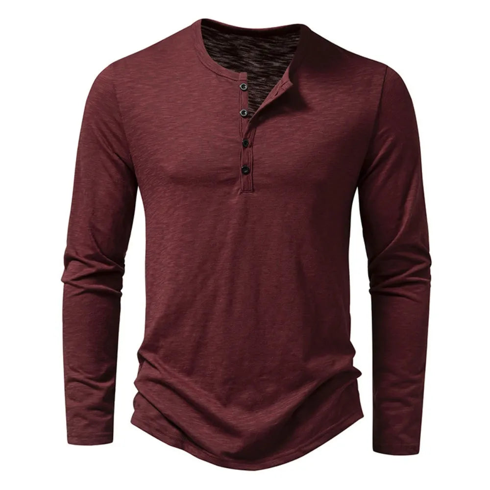 Herren Henley-Shirt - Relaxed Fit mit langen Ärmeln